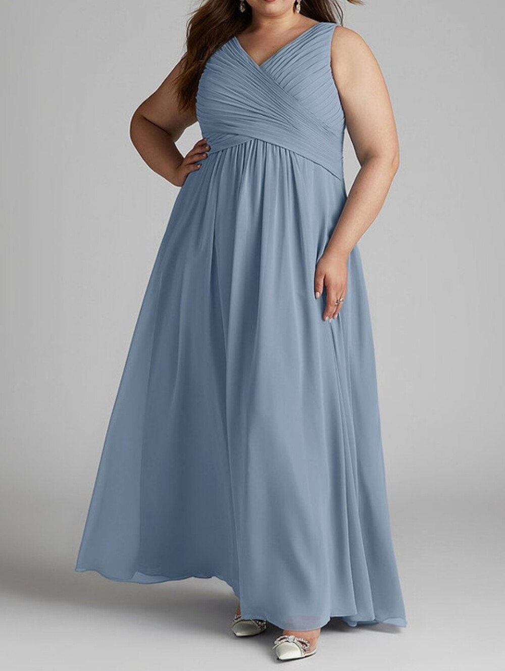 Azazie Flora Chiffon Dress in Dusty Blue Size A20 Altered A Line Pleated Lined